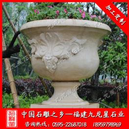 石雕欧式花钵批发 埃及米黄花钵雕刻